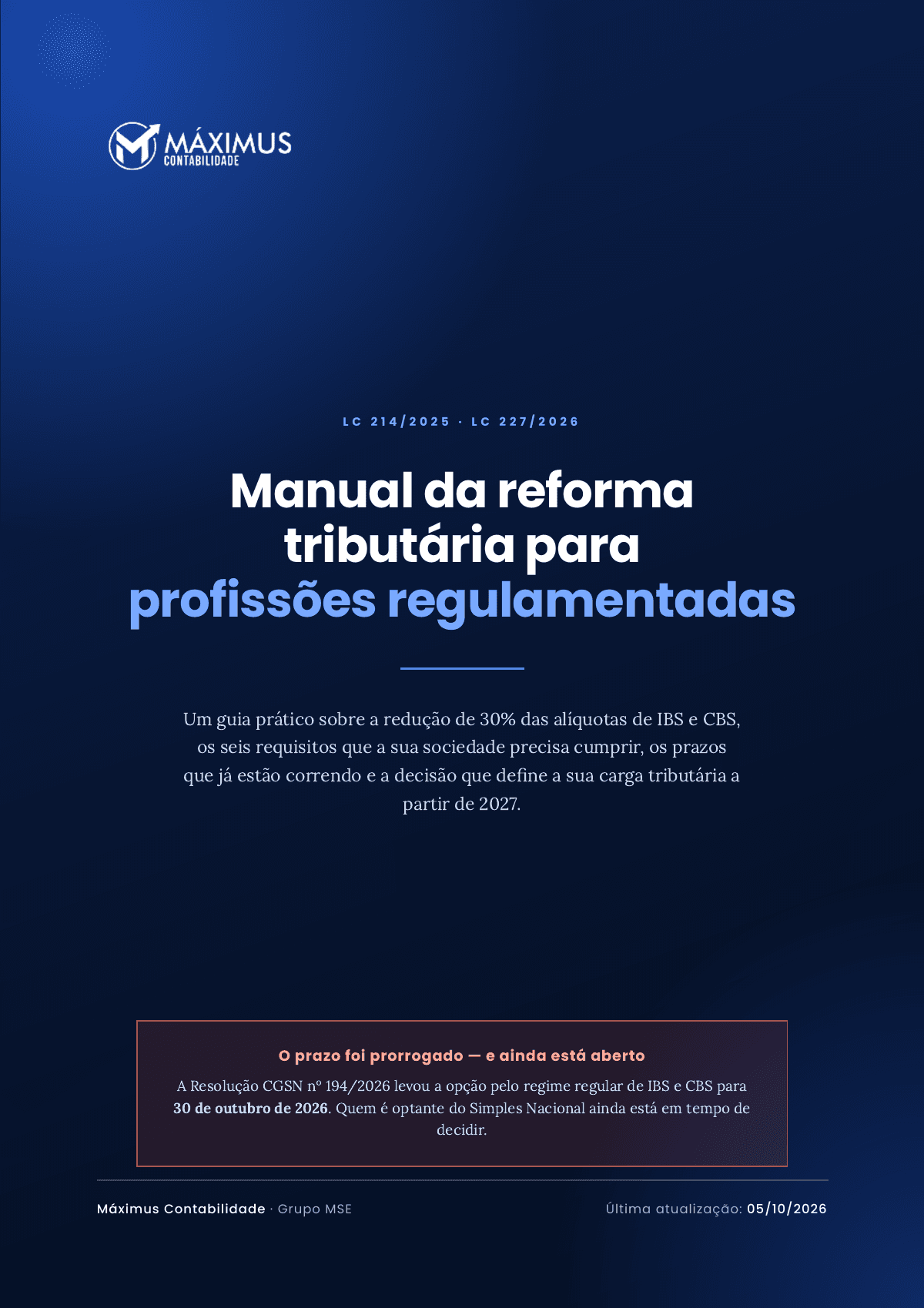 Capa do Manual da reforma tributária para profissões regulamentadas